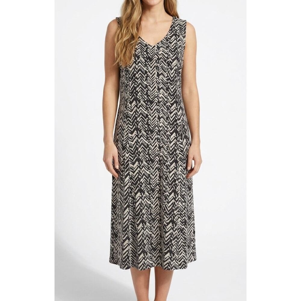 Kim Rogers Sleeveless Midi Swing Dress Chevron V-Neckline Business Casual XL